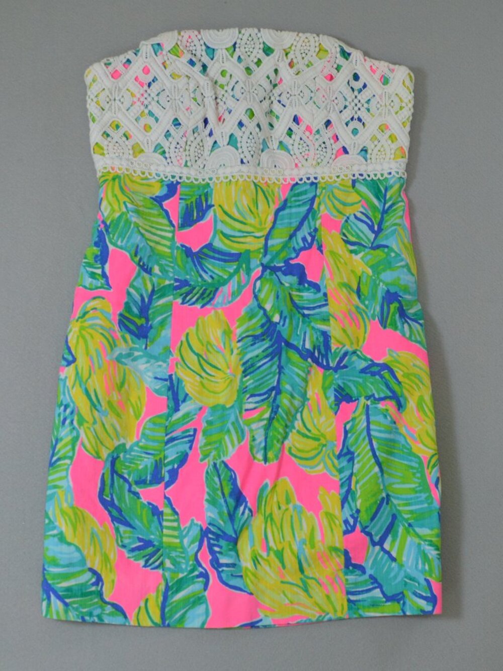 Lilly Pulitzer Brynn Strapless Lace Tropical Mini Dress Pink Size 4 - Picture 2 of 9